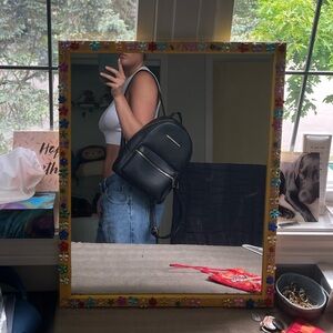 call it spring black leather small backpack